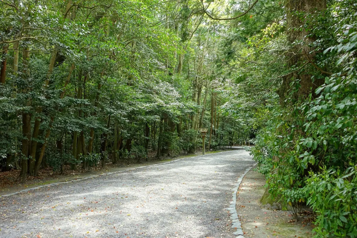 森の中を通る外宮の玉砂利の参道